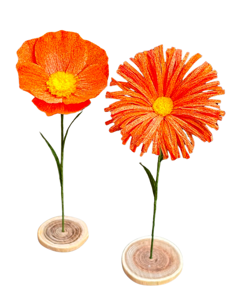 Duo de fleurs en papier crépon faites main