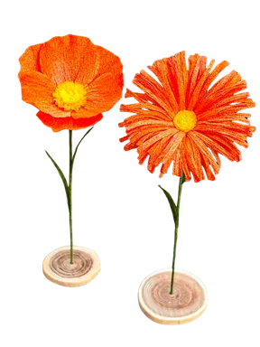 Duo de fleurs en papier crépon faites main